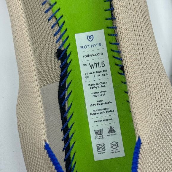 Rothy’s The Point Toe Ballet Flat Slip-On Soft Fabric Beige Size W11.5 NWT - Picture 11 of 11